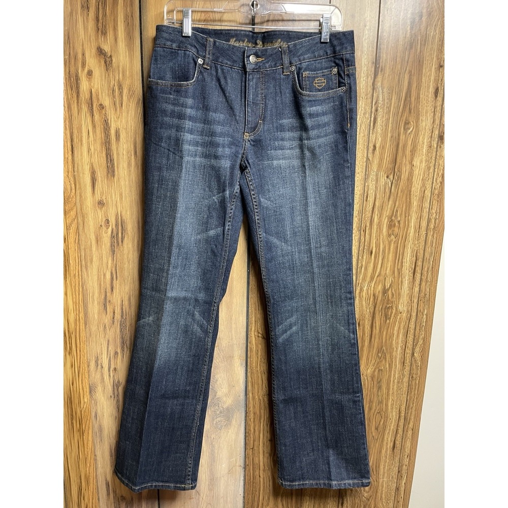 Harley Davidson Womens Jeans HD 8 Blue Boot Cut Black‎ Label Distressed
